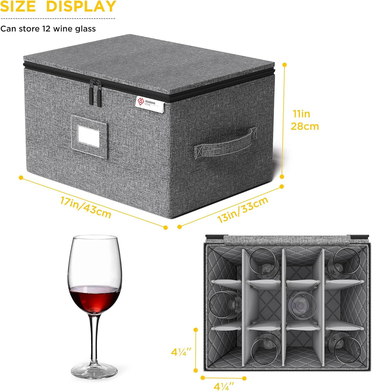 Cup and Mug Storage Box with Hard Shell and Dividers for Coffee Mugs,Tea Cups and Glasses,Stackable Storage Organizers with Lid,Handles,Zips and Label for Moving,Holds 24, Grey