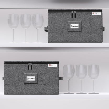 Cup and Mug Storage Box with Hard Shell and Dividers for Coffee Mugs,Tea Cups and Glasses,Stackable Storage Organizers with Lid,Handles,Zips and Label for Moving,Holds 24, Grey