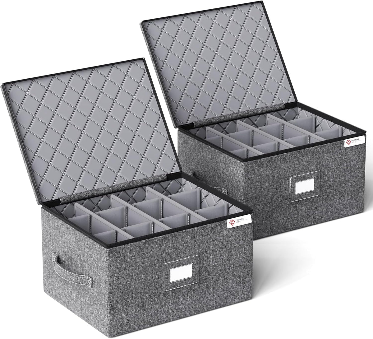 Cup and Mug Storage Box with Hard Shell and Dividers for Coffee Mugs,Tea Cups and Glasses,Stackable Storage Organizers with Lid,Handles,Zips and Label for Moving,Holds 24, Grey