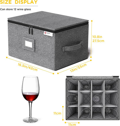 Cup and Mug Storage Box with Hard Shell and Dividers for Coffee Mugs,Tea Cups and Glasses,Stackable Storage Organizers with Lid,Handles,Zips and Label for Moving,Holds 24, Grey