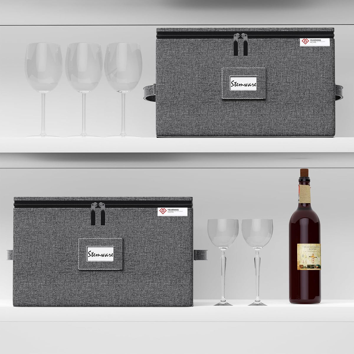 Cup and Mug Storage Box with Hard Shell and Dividers for Coffee Mugs,Tea Cups and Glasses,Stackable Storage Organizers with Lid,Handles,Zips and Label for Moving,Holds 24, Grey