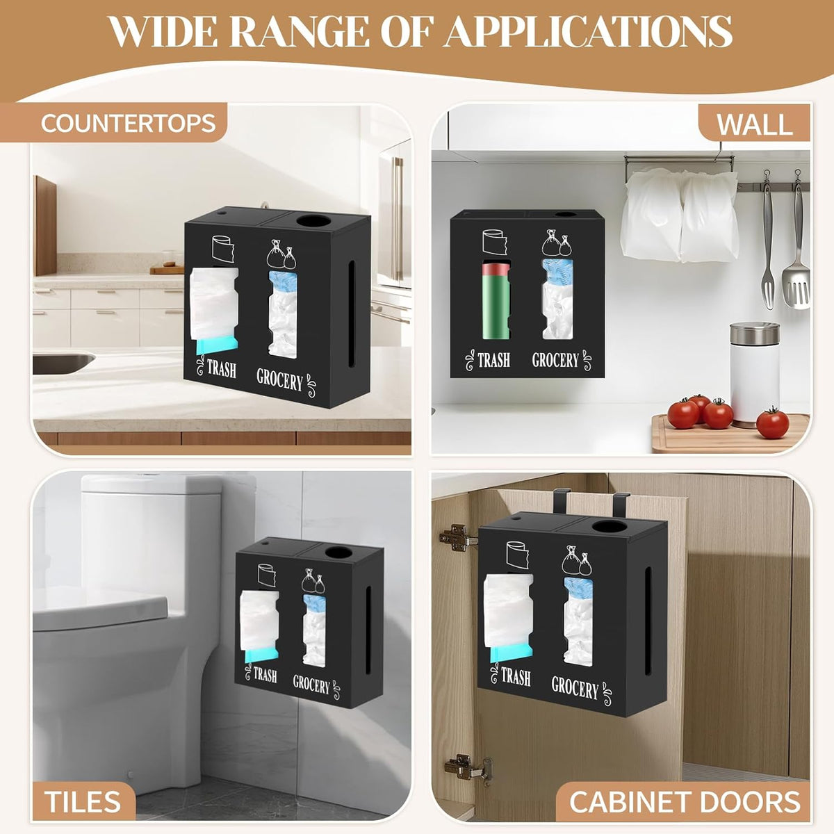 2 in 1 Trash Bag Dispenser and Grocery Bag Holder, Large Wooden Trash Bag Holder,Trash Bag Dispenser for Grocery Bags and Plastic Bags,Kitchen Cabinet Under Sink Organizers and Storage