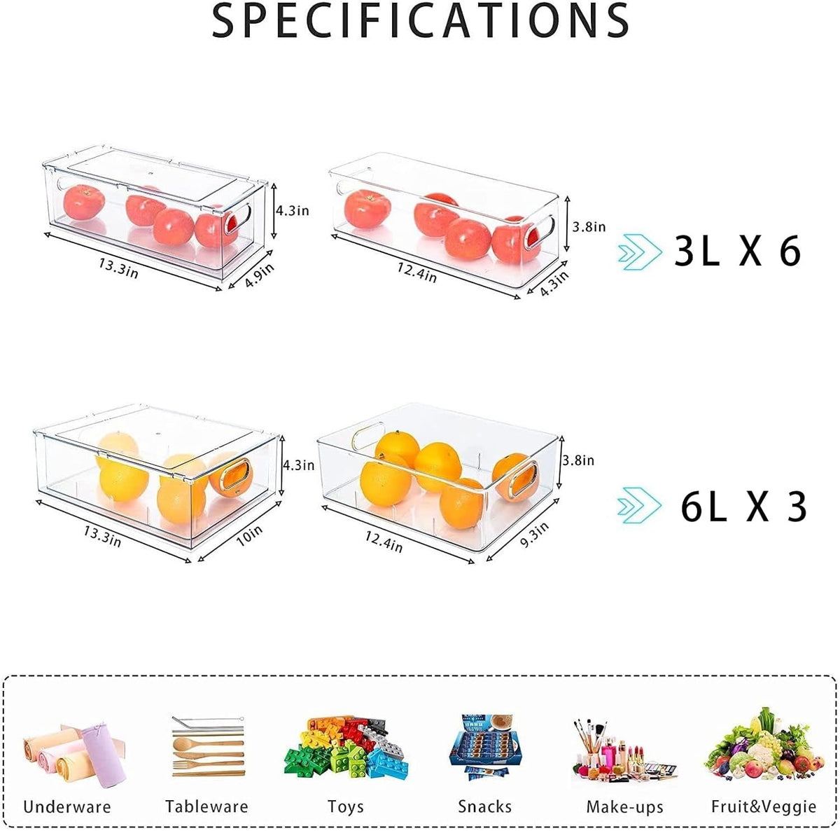 Set of 3 Stackable Refrigerator Organizer Bins Pull-Out Drawers for Fruit and Veggies Divided Storage Organizer for Fridge Clear Drawer Containers with Handle for Produce Saver, Eggs, Snack