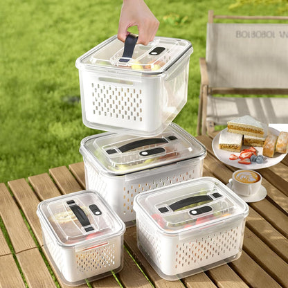 Fridge Food Storage Container Set with Lids with Strainer, Fruit Vegetable Storage Containers Keep Fruits, Vegetables, Berry, Meat Fresh longer, BPA-Free Plastic Produce Keepers
