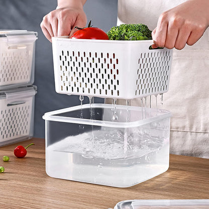 Fridge Food Storage Container Set with Lids with Strainer, Fruit Vegetable Storage Containers Keep Fruits, Vegetables, Berry, Meat Fresh longer, BPA-Free Plastic Produce Keepers