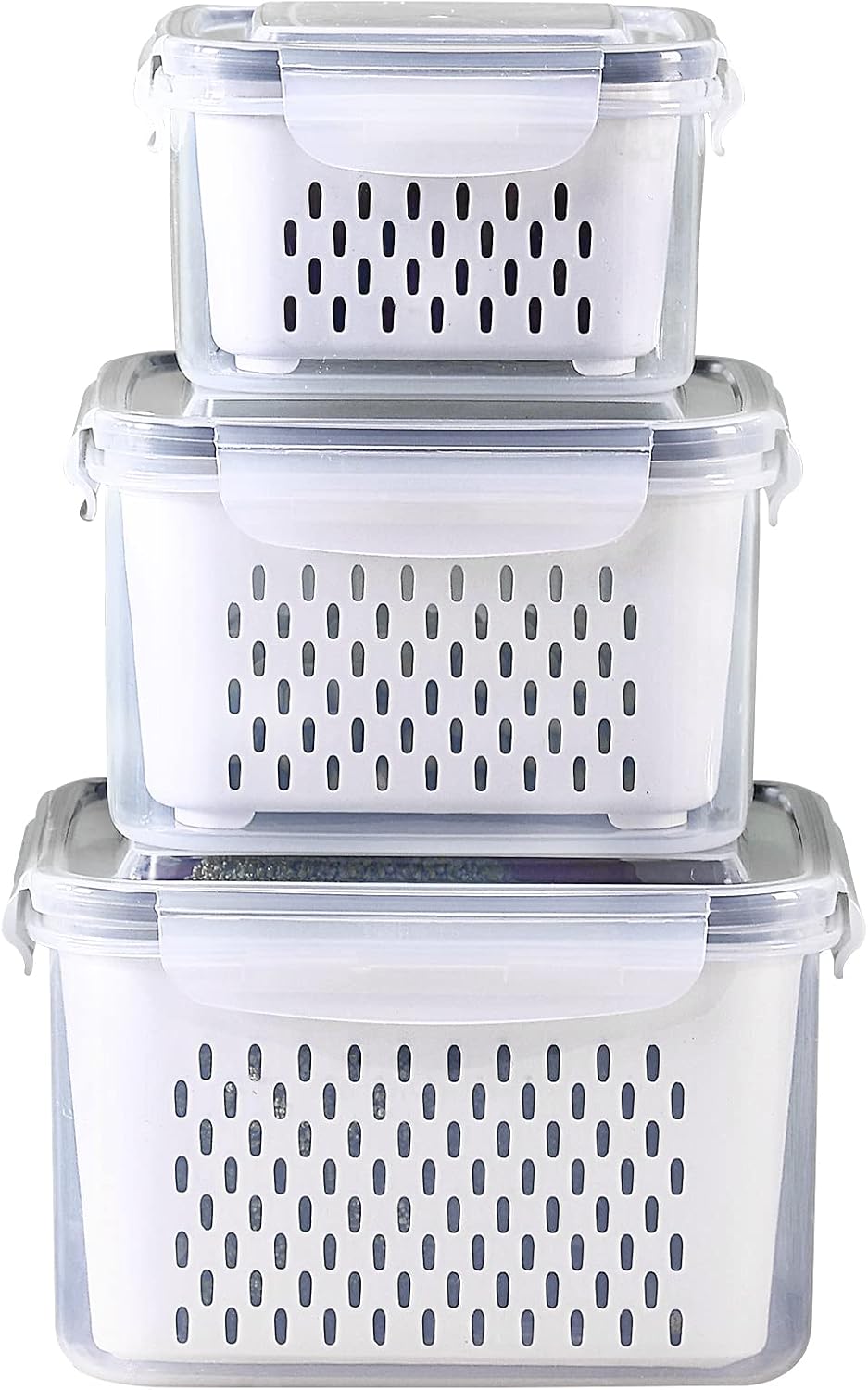 Fridge Food Storage Container Set with Lids with Strainer, Fruit Vegetable Storage Containers Keep Fruits, Vegetables, Berry, Meat Fresh longer, BPA-Free Plastic Produce Keepers