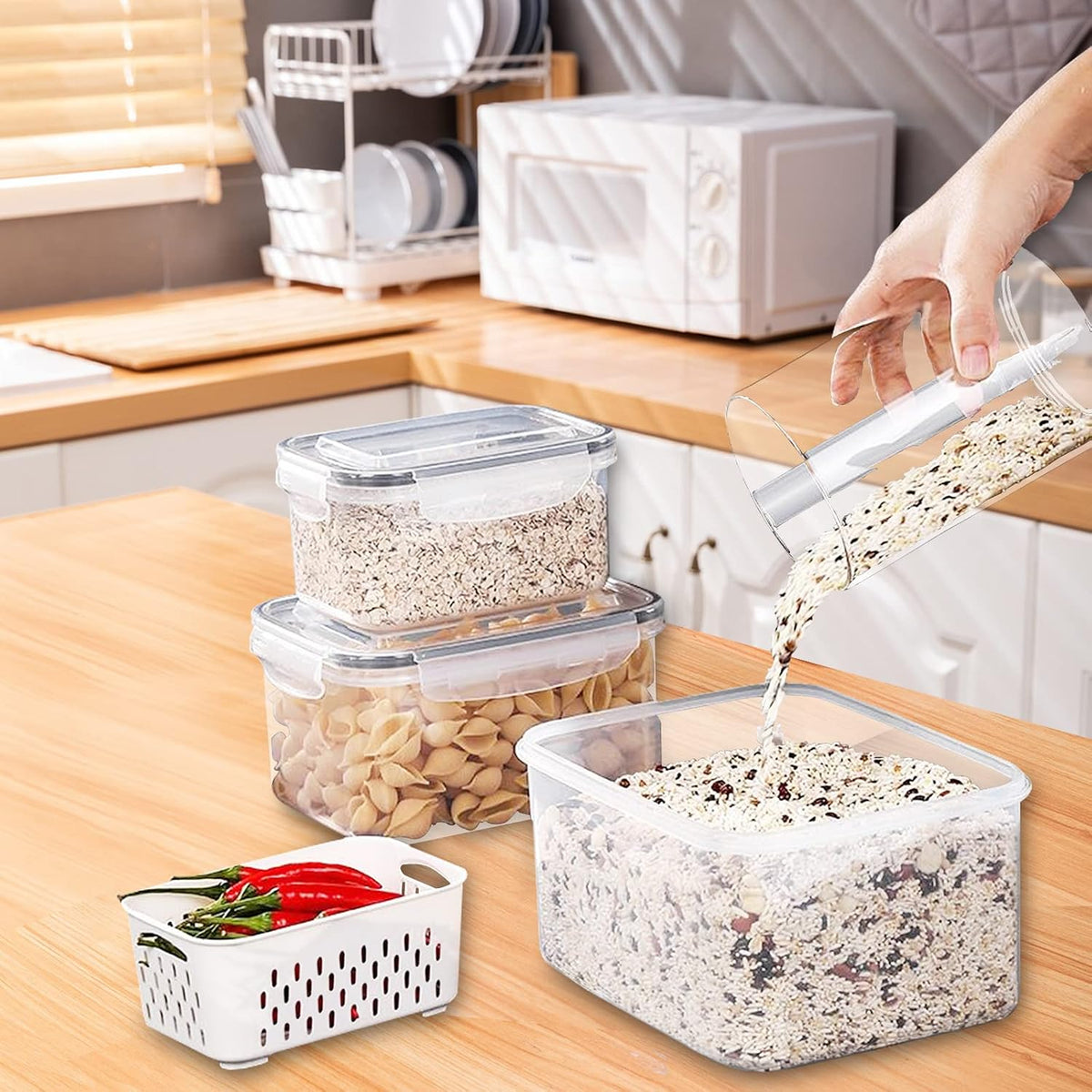 Fridge Food Storage Container Set with Lids with Strainer, Fruit Vegetable Storage Containers Keep Fruits, Vegetables, Berry, Meat Fresh longer, BPA-Free Plastic Produce Keepers