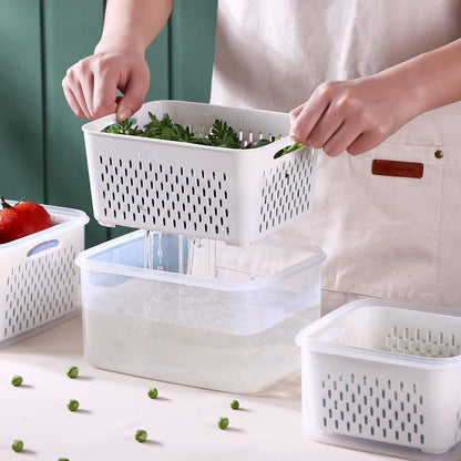 Fridge Food Storage Container Set with Lids with Strainer, Fruit Vegetable Storage Containers Keep Fruits, Vegetables, Berry, Meat Fresh longer, BPA-Free Plastic Produce Keepers