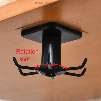 2PCS Under Cabinet Hooks, 360 °Rotation Kitchen Hooks for Utensils,storage shelf rv must haves,Nail Free Adhesive Kitchen Utensils Hanging Hooks for Kitchen Utensils/Tools/Towel/Knife (Black)