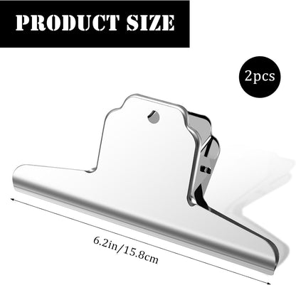 2 Pack Dog Food Bag Clip,6.3 Inch Extra Large Stainless Steel Metal Bag Clips for Airtight Sealing,Heavy Duty Bag Clips for Food,Strong Large Binder Clips Jumbo for Chips,Pet Food,Paper