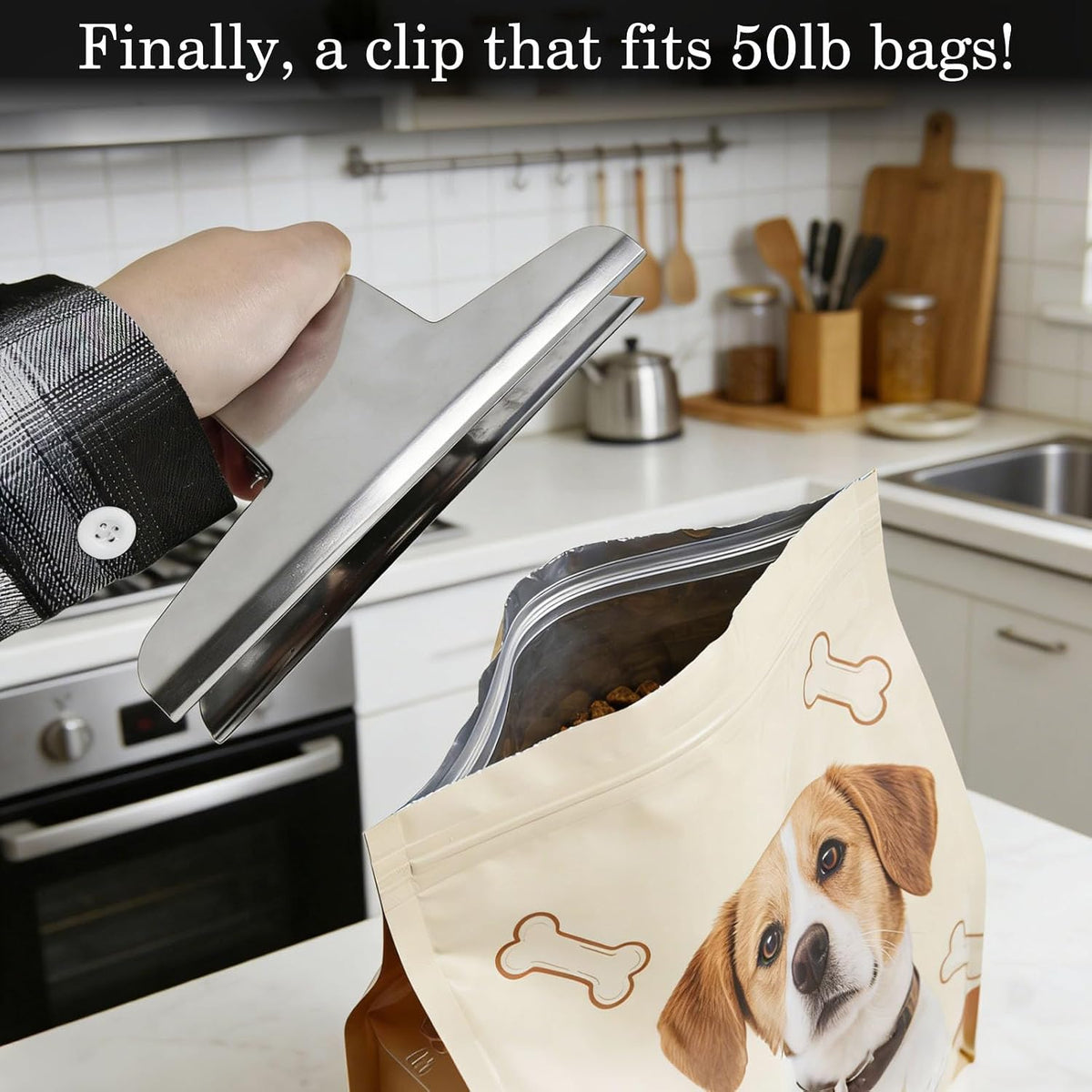 2 Pack Dog Food Bag Clip,6.3 Inch Extra Large Stainless Steel Metal Bag Clips for Airtight Sealing,Heavy Duty Bag Clips for Food,Strong Large Binder Clips Jumbo for Chips,Pet Food,Paper