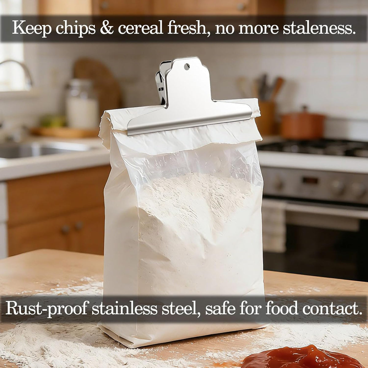 2 Pack Dog Food Bag Clip,6.3 Inch Extra Large Stainless Steel Metal Bag Clips for Airtight Sealing,Heavy Duty Bag Clips for Food,Strong Large Binder Clips Jumbo for Chips,Pet Food,Paper
