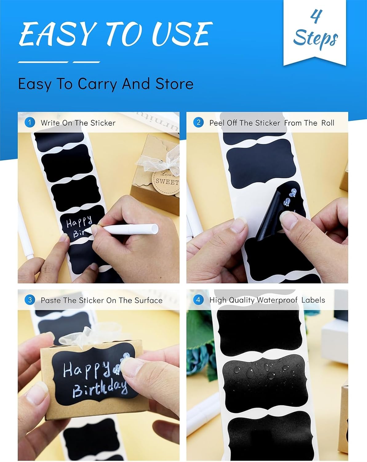 300 PCS Wavy Shape Chalkboard Labels, Erasable Reusable Blackboard Stickers with 2 Liquid Chalk Pens for Jars, Spice, Craft, Home, Kitchen, Parties Decoration, Craft Rooms, Weddings
