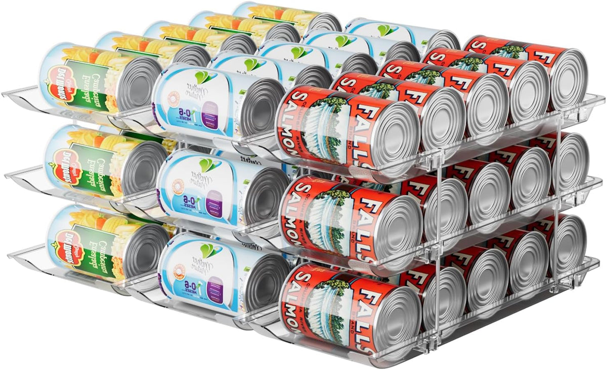 Can Storage Organizer for Pantry, Can Holders For Pantry, Canned Goods Food Dispenser, Clear Plastic Soup Can Shelf Rack, 3 Ties