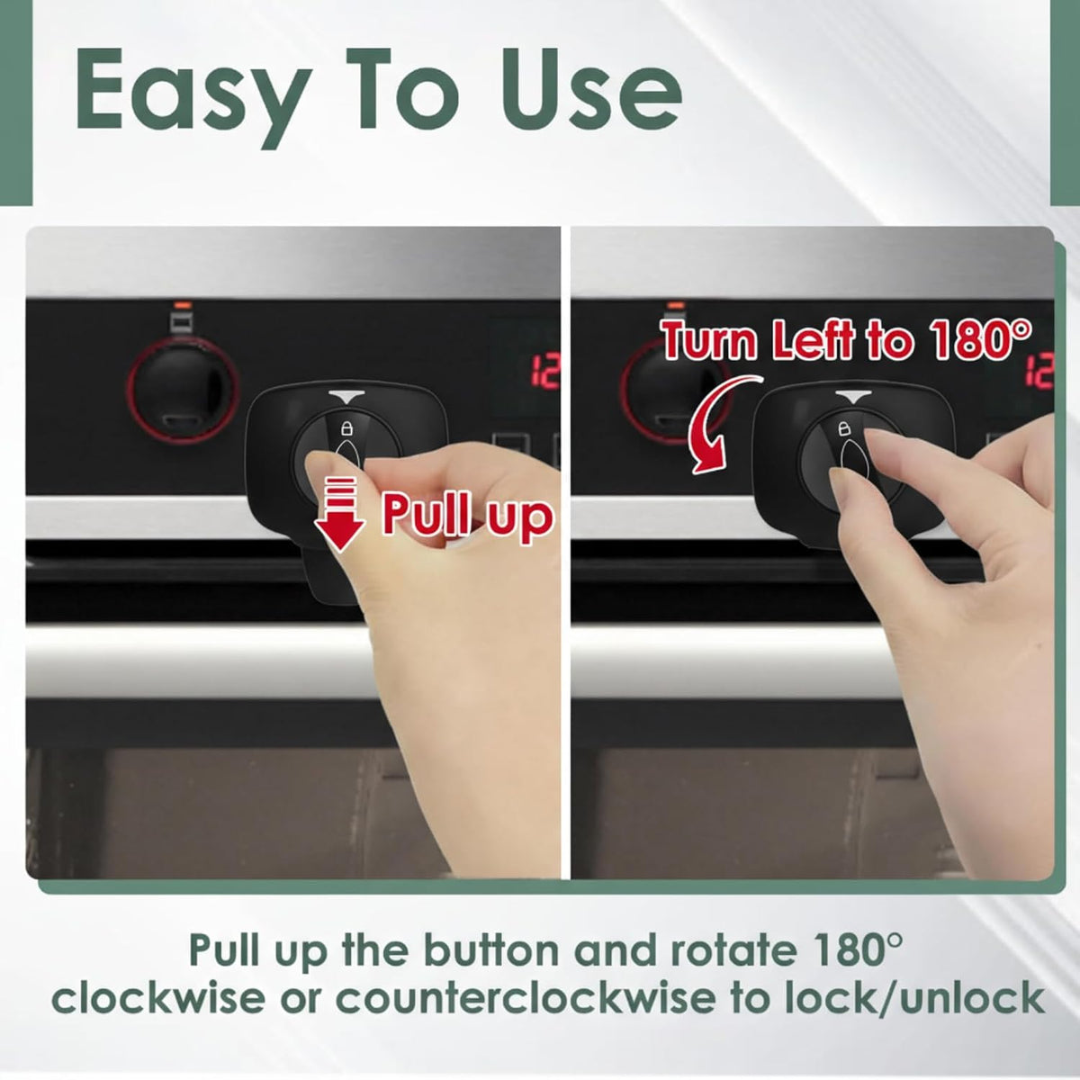 Oven Lock Child Safety (2 Pack), Moms Choice,for Flat Surface, Black