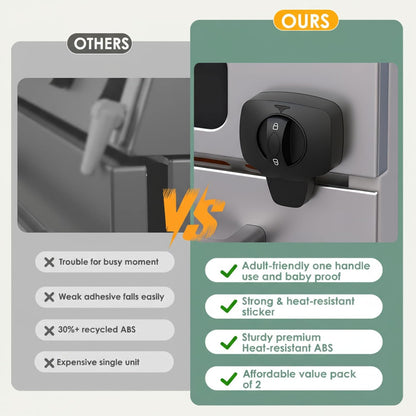 Oven Lock Child Safety (2 Pack), Moms Choice,for Flat Surface, Black