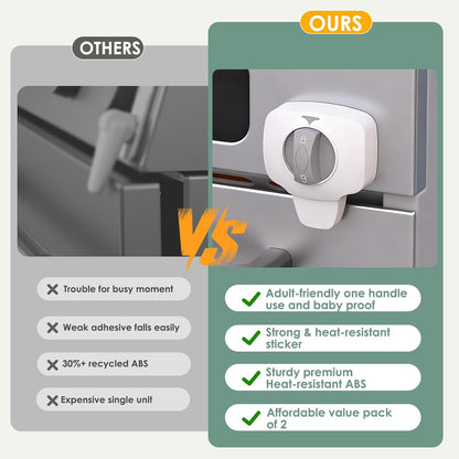 Oven Lock Child Safety (2 Pack), Moms Choice,for Flat Surface, Black