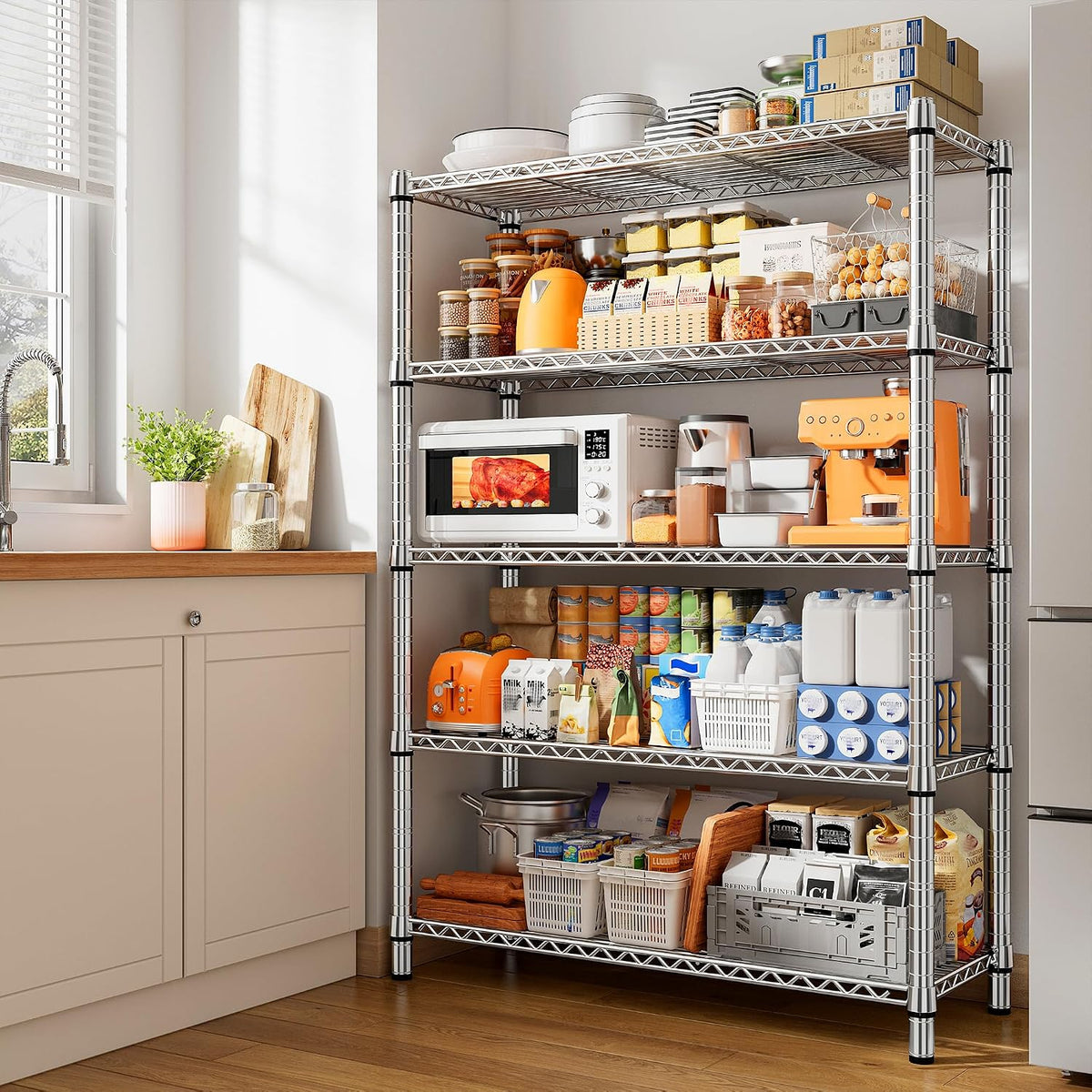 5-Tier 1200LBS Metal Shelving, 71" H Adjustable Storage Shelf,Chrome