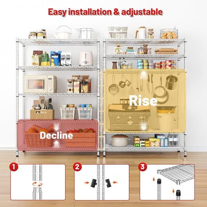 5-Tier 1200LBS Metal Shelving, 71" H Adjustable Storage Shelf,Chrome