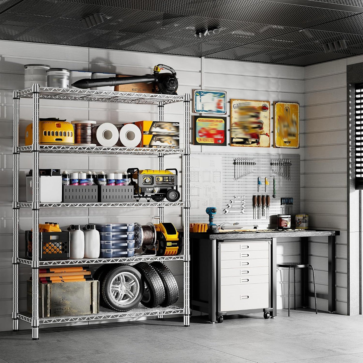 5-Tier 1200LBS Metal Shelving, 71" H Adjustable Storage Shelf,Chrome