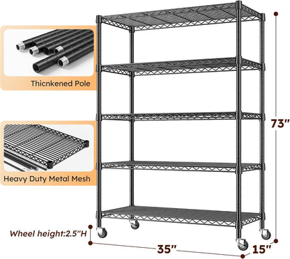5-Tier 1200LBS Metal Shelving, 71" H Adjustable Storage Shelf,Chrome