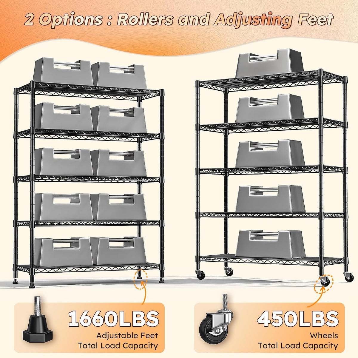 5-Tier 1200LBS Metal Shelving, 71" H Adjustable Storage Shelf,Chrome
