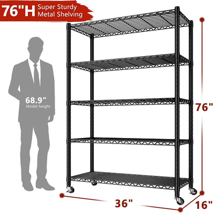 5-Tier 1200LBS Metal Shelving, 71" H Adjustable Storage Shelf,Chrome