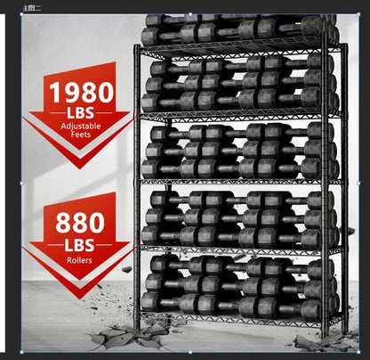 5-Tier 1200LBS Metal Shelving, 71" H Adjustable Storage Shelf,Chrome
