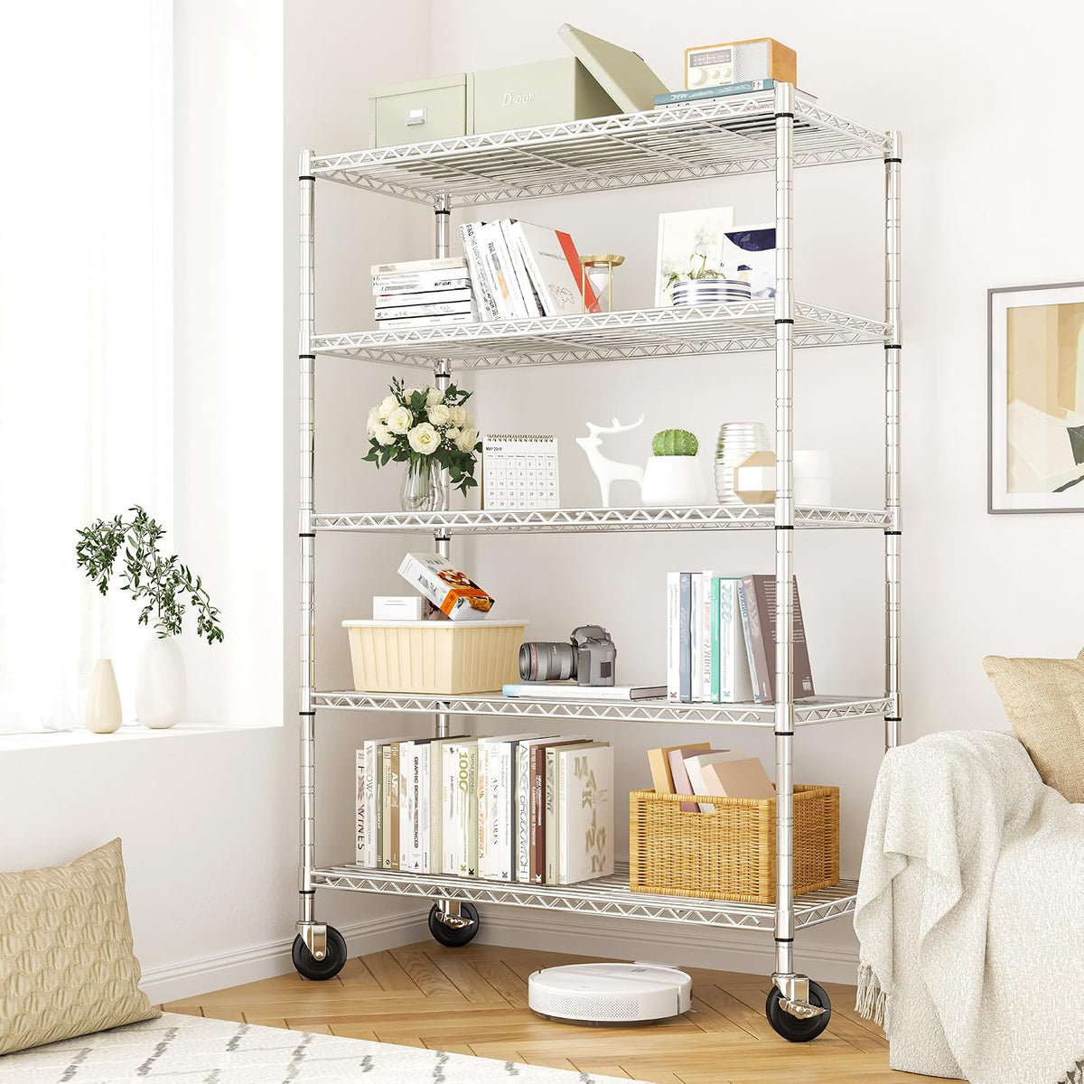 5-Tier 1200LBS Metal Shelving, 71" H Adjustable Storage Shelf,Chrome
