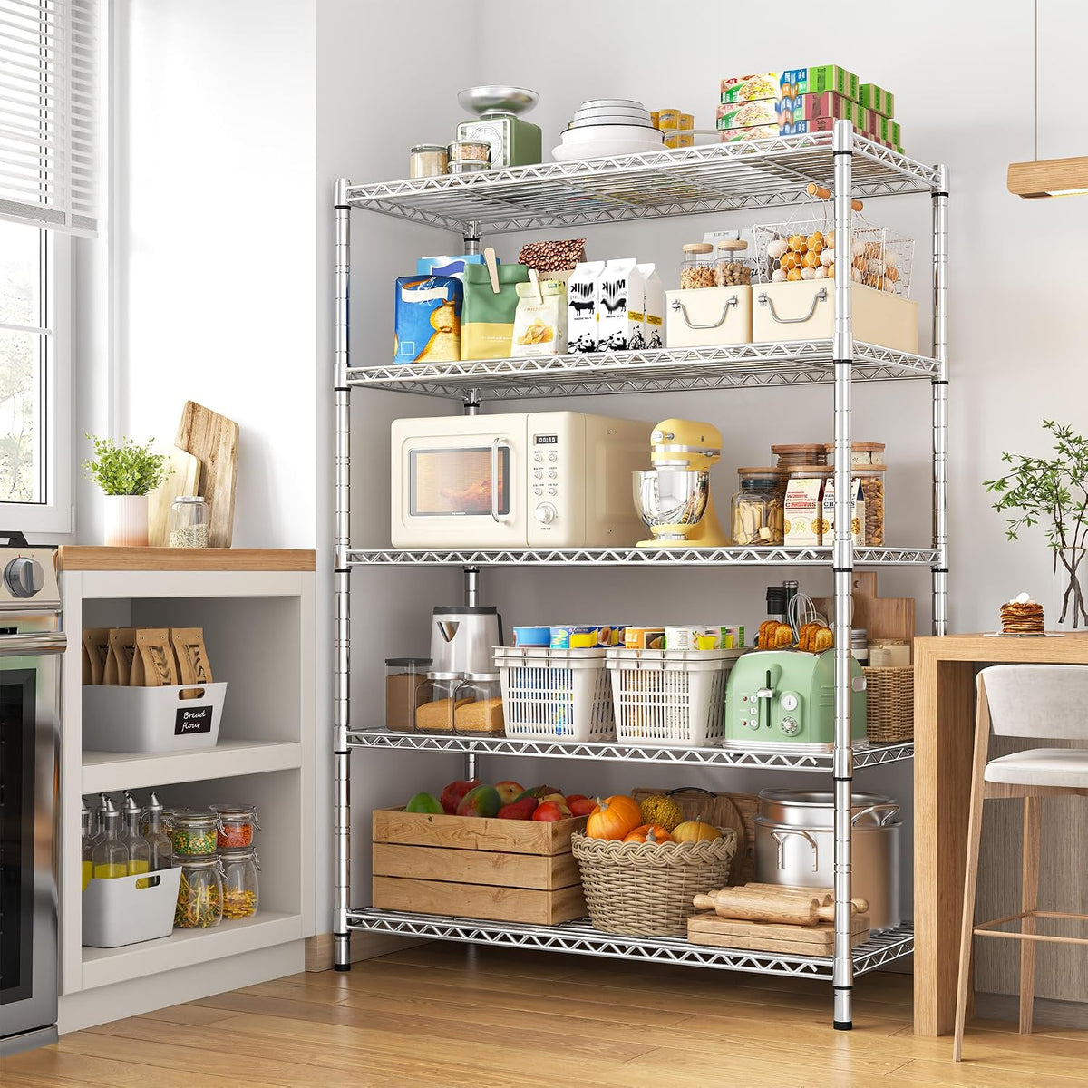 5-Tier 1200LBS Metal Shelving, 71" H Adjustable Storage Shelf,Chrome