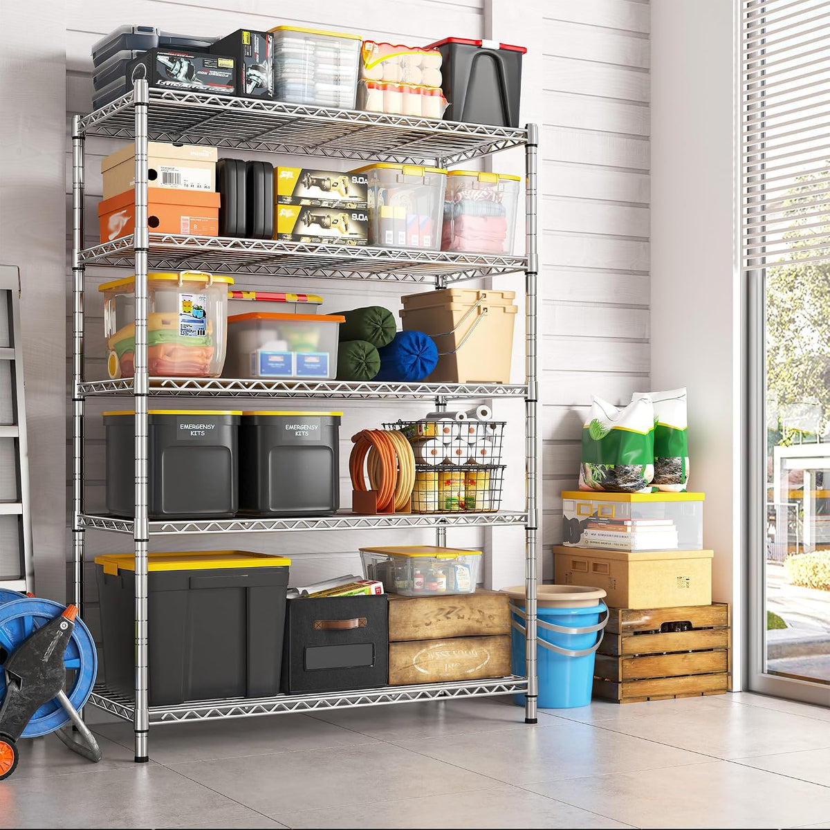 5-Tier 1200LBS Metal Shelving, 71" H Adjustable Storage Shelf,Chrome