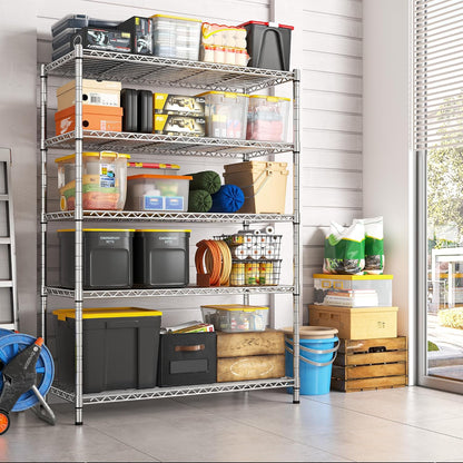 5-Tier 1200LBS Metal Shelving, 71" H Adjustable Storage Shelf,Chrome