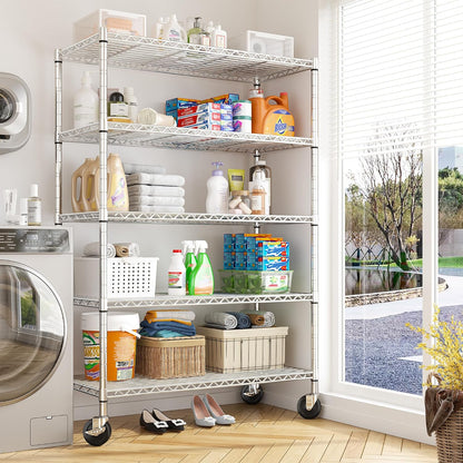 5-Tier 1200LBS Metal Shelving, 71" H Adjustable Storage Shelf,Chrome