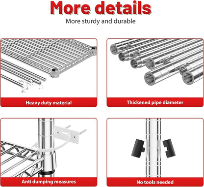 5-Tier 1200LBS Metal Shelving, 71" H Adjustable Storage Shelf,Chrome