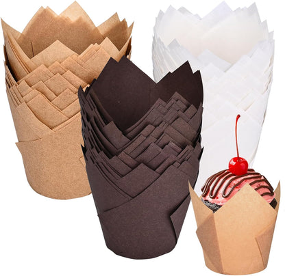 Natural Tulip Cupcake Liners for Baking 200 Cups, Unbleached Parchment paper Muffin Liners, Upgraded Standard Cupcake Wrappers, Greaseproof Cup Cake Liner, Easy to Use in Party, Birthday, Christmas