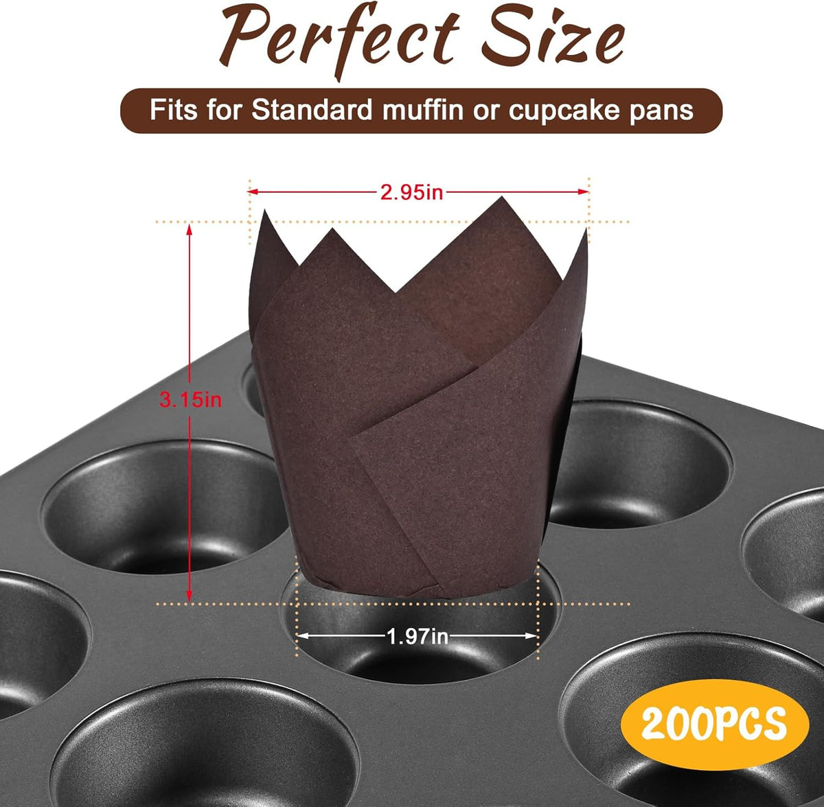 Natural Tulip Cupcake Liners for Baking 200 Cups, Unbleached Parchment paper Muffin Liners, Upgraded Standard Cupcake Wrappers, Greaseproof Cup Cake Liner, Easy to Use in Party, Birthday, Christmas