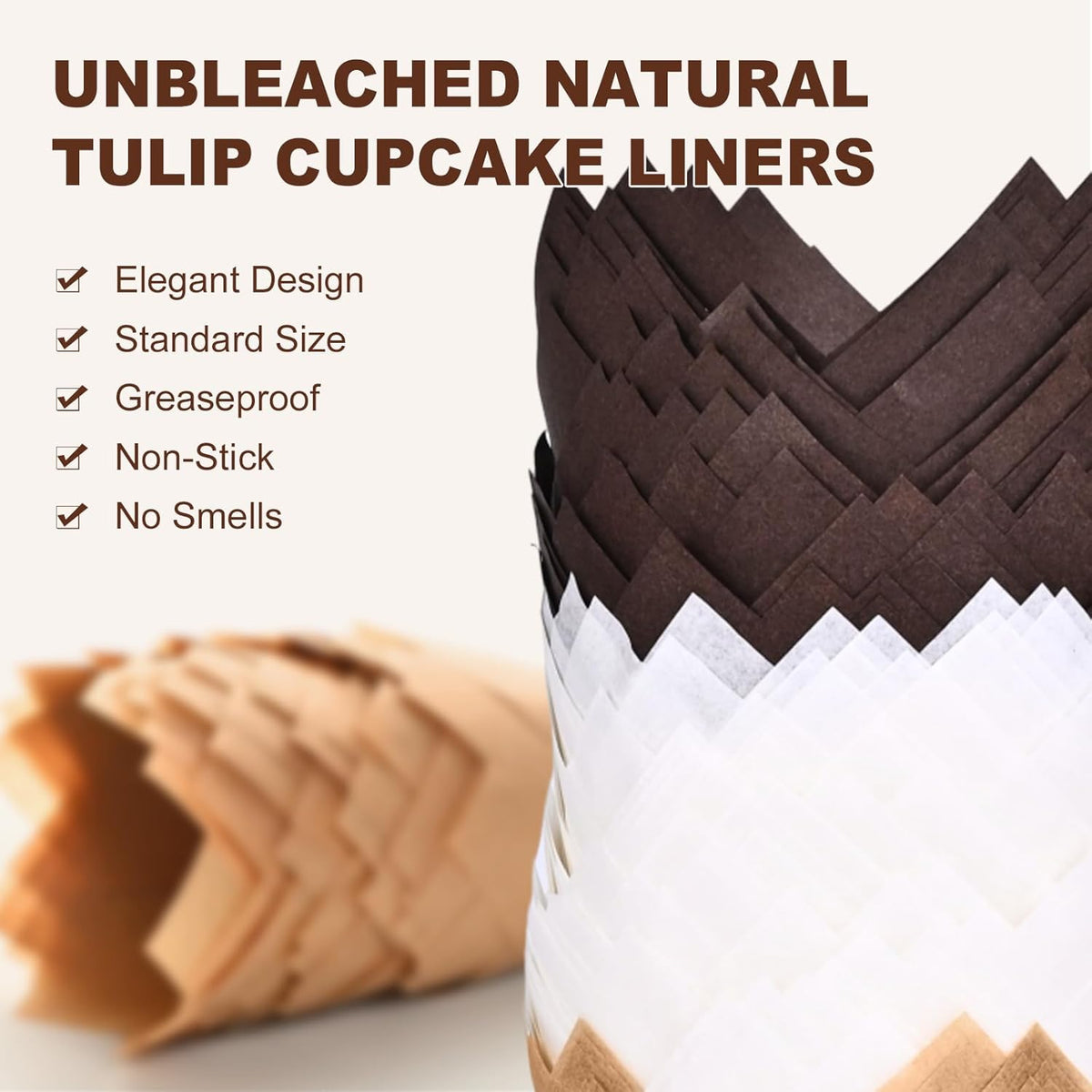 Natural Tulip Cupcake Liners for Baking 200 Cups, Unbleached Parchment paper Muffin Liners, Upgraded Standard Cupcake Wrappers, Greaseproof Cup Cake Liner, Easy to Use in Party, Birthday, Christmas