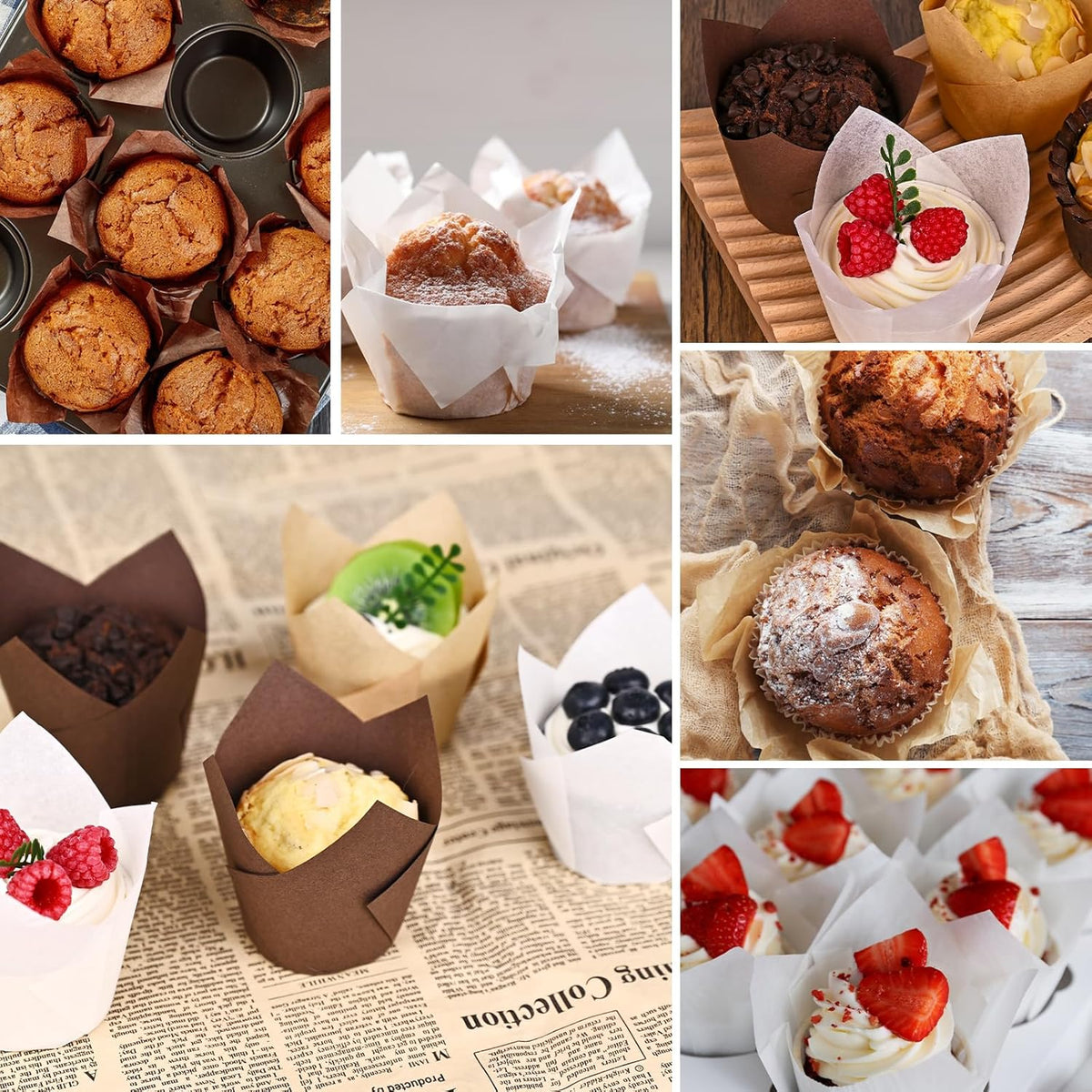 Natural Tulip Cupcake Liners for Baking 200 Cups, Unbleached Parchment paper Muffin Liners, Upgraded Standard Cupcake Wrappers, Greaseproof Cup Cake Liner, Easy to Use in Party, Birthday, Christmas