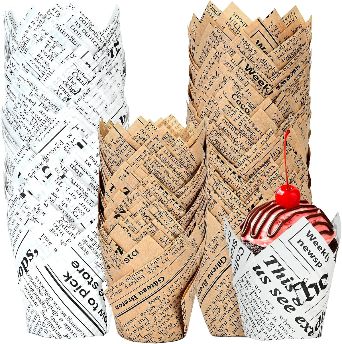 Natural Tulip Cupcake Liners for Baking 200 Cups, Unbleached Parchment paper Muffin Liners, Upgraded Standard Cupcake Wrappers, Greaseproof Cup Cake Liner, Easy to Use in Party, Birthday, Christmas