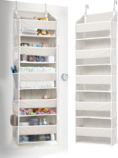 Over Door Organizer with 5 Large and 10 Mesh Side Pockets, 44 lbs Weight Capacity Hanging Storage with Clear Window Kids Toys, Shoes, Diapers, Dark Grey, 5 Layers