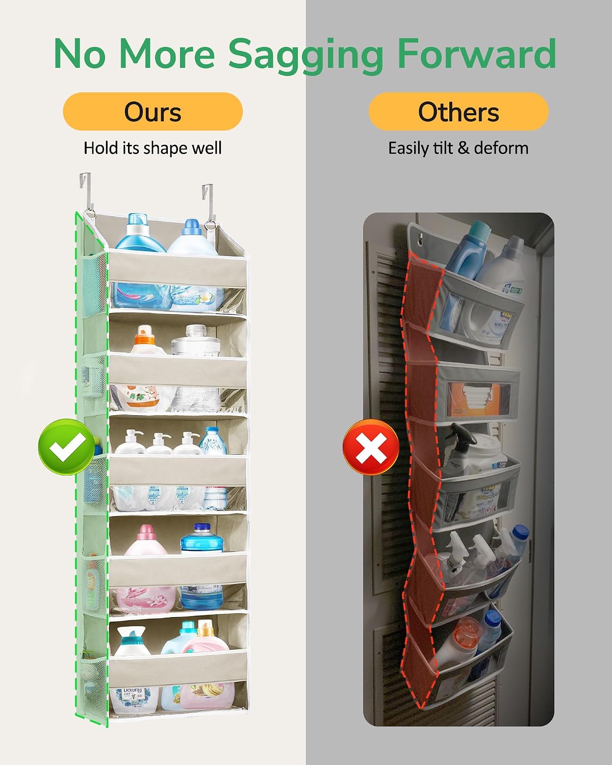 Over Door Organizer with 5 Large and 10 Mesh Side Pockets, 44 lbs Weight Capacity Hanging Storage with Clear Window Kids Toys, Shoes, Diapers, Dark Grey, 5 Layers