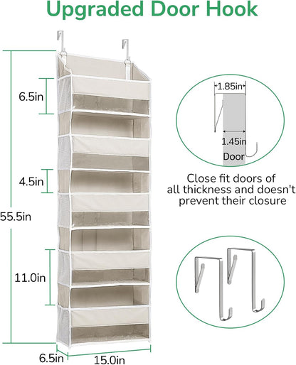 Over Door Organizer with 5 Large and 10 Mesh Side Pockets, 44 lbs Weight Capacity Hanging Storage with Clear Window Kids Toys, Shoes, Diapers, Dark Grey, 5 Layers