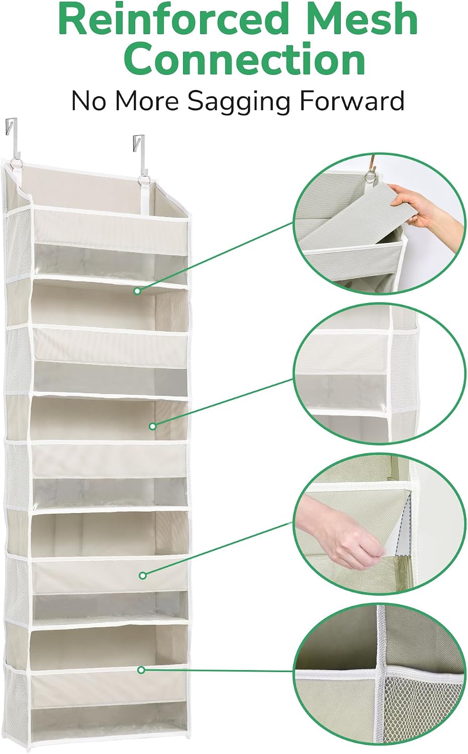 Over Door Organizer with 5 Large and 10 Mesh Side Pockets, 44 lbs Weight Capacity Hanging Storage with Clear Window Kids Toys, Shoes, Diapers, Dark Grey, 5 Layers