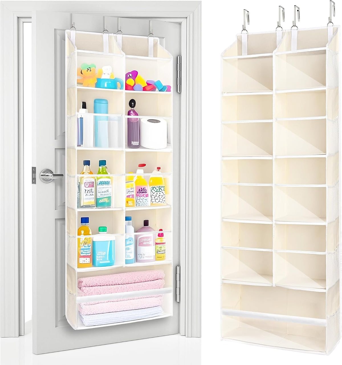 Over Door Organizer with 5 Large and 10 Mesh Side Pockets, 44 lbs Weight Capacity Hanging Storage with Clear Window Kids Toys, Shoes, Diapers, Dark Grey, 5 Layers