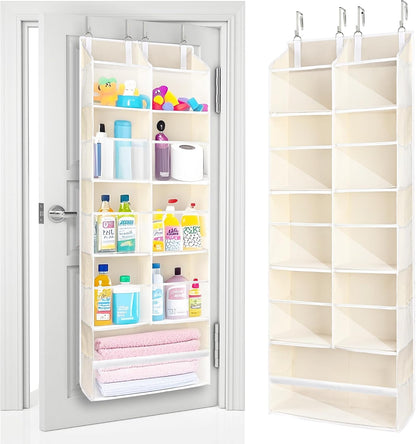 Over Door Organizer with 5 Large and 10 Mesh Side Pockets, 44 lbs Weight Capacity Hanging Storage with Clear Window Kids Toys, Shoes, Diapers, Dark Grey, 5 Layers