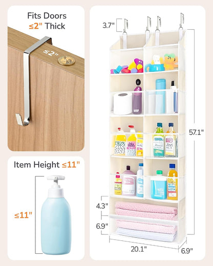 Over Door Organizer with 5 Large and 10 Mesh Side Pockets, 44 lbs Weight Capacity Hanging Storage with Clear Window Kids Toys, Shoes, Diapers, Dark Grey, 5 Layers