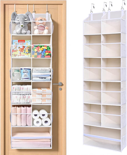 Over Door Organizer with 5 Large and 10 Mesh Side Pockets, 44 lbs Weight Capacity Hanging Storage with Clear Window Kids Toys, Shoes, Diapers, Dark Grey, 5 Layers