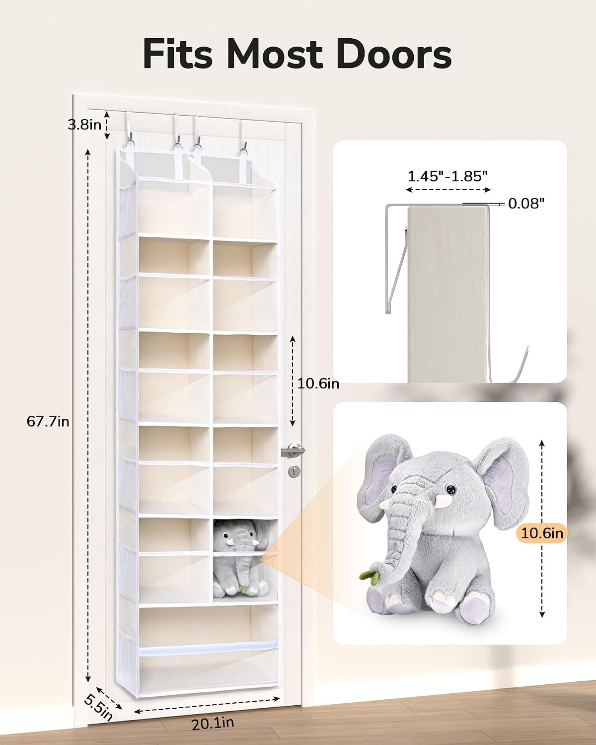 Over Door Organizer with 5 Large and 10 Mesh Side Pockets, 44 lbs Weight Capacity Hanging Storage with Clear Window Kids Toys, Shoes, Diapers, Dark Grey, 5 Layers