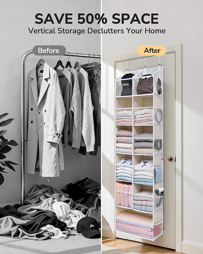 Over Door Organizer with 5 Large and 10 Mesh Side Pockets, 44 lbs Weight Capacity Hanging Storage with Clear Window Kids Toys, Shoes, Diapers, Dark Grey, 5 Layers