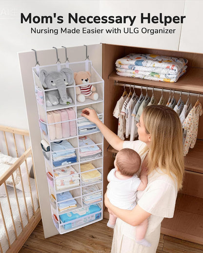 Over Door Organizer with 5 Large and 10 Mesh Side Pockets, 44 lbs Weight Capacity Hanging Storage with Clear Window Kids Toys, Shoes, Diapers, Dark Grey, 5 Layers